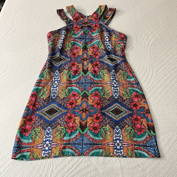 TAYLOR Double Strap Printed Dress Sz 12 Colorful Floral Flowers Tribal Boho - Picture 1 of 8